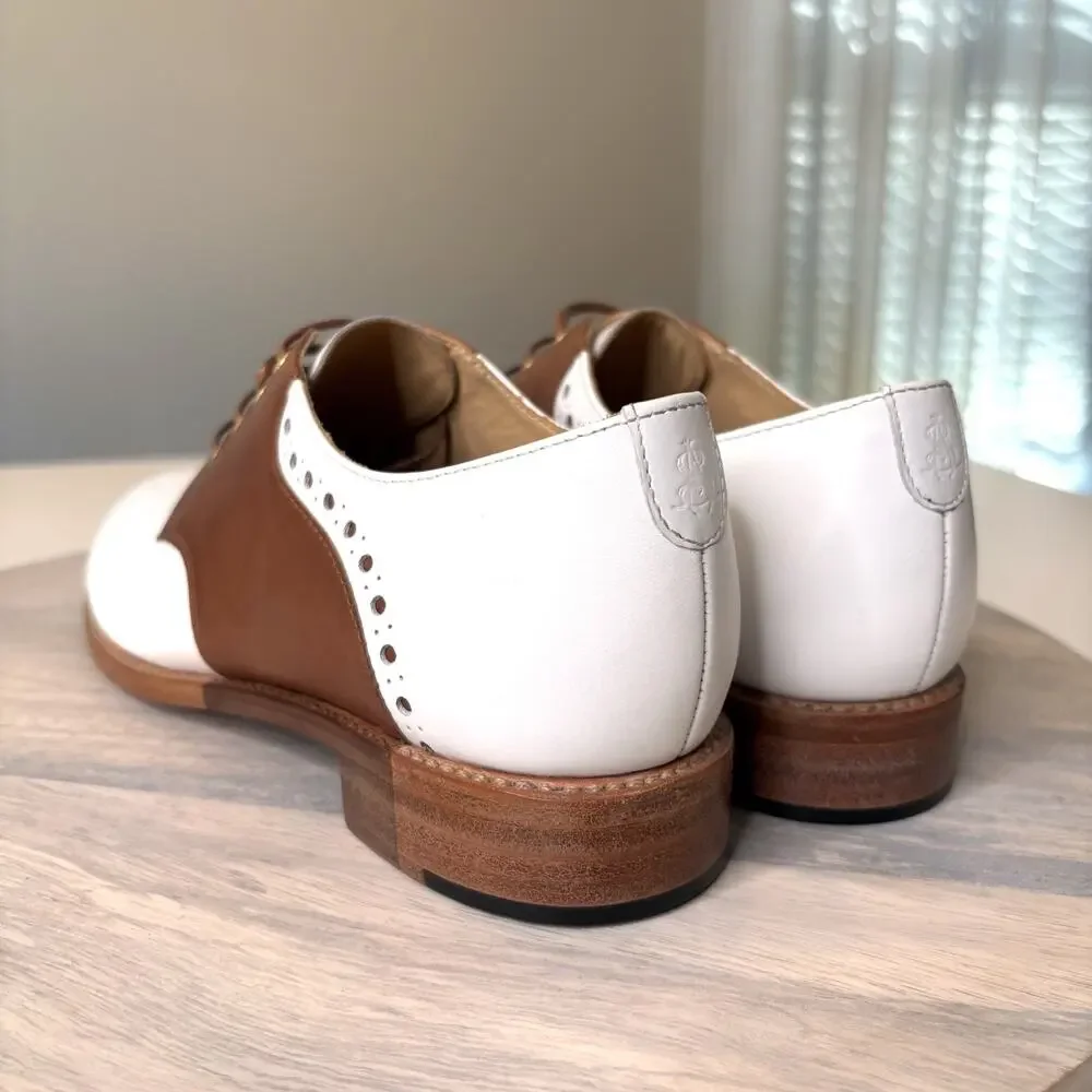 NIB Office of Angela Scott Ms. Presley Brown White Leather Oxford Shoes Size 9